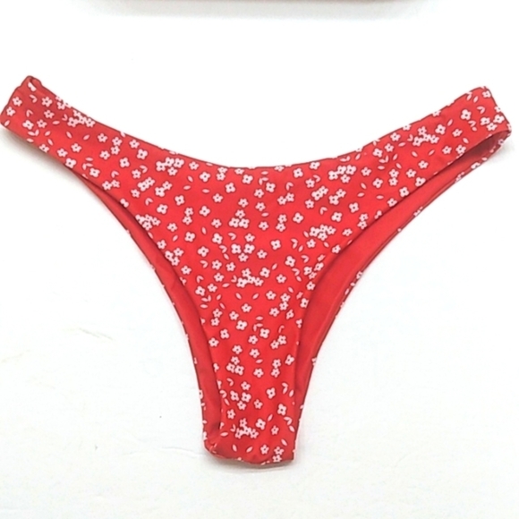 RED WHITE FLORAL HI-CUT HIPSTER BIKINI BOTTOMS SIZE MEDIUM NWOT - Picture 6 of 6